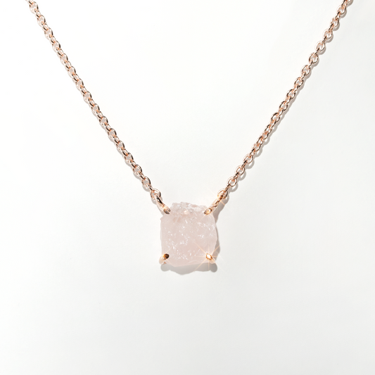 Rose Quartz Necklace Raw Radiance- Rose Gold