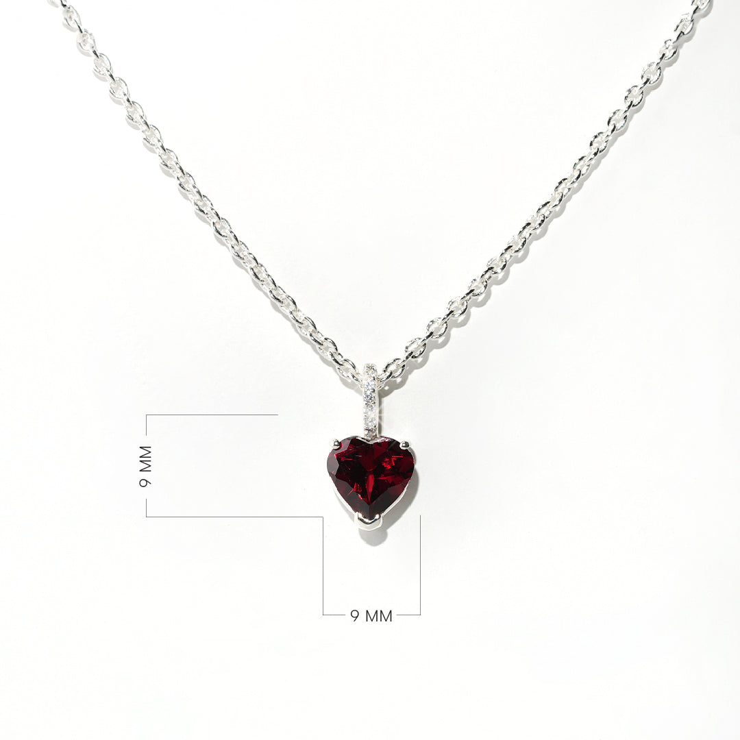 Garnet Necklace Love - Sterling Silver